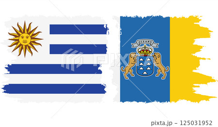 Canary Islands and Uruguay grunge flags connection vector 125031952