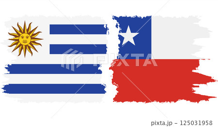 Chile and Uruguay grunge flags connection vector 125031958