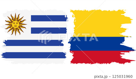 Colombia and Uruguay grunge flags connection vector 125031960