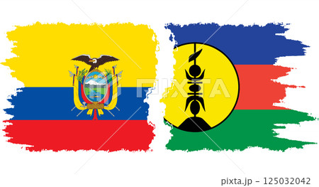 New Caledonia and Ecuador grunge flags connection vector 125032042