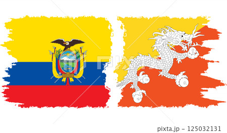 Bhutan and Ecuador grunge flags connection vector 125032131