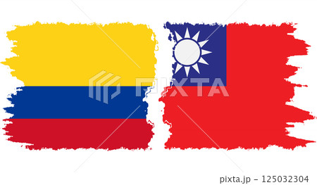 Taiwan and Colombia grunge flags connection vector 125032304