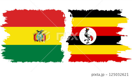 Uganda and Bolivia grunge flags connection vector 125032621
