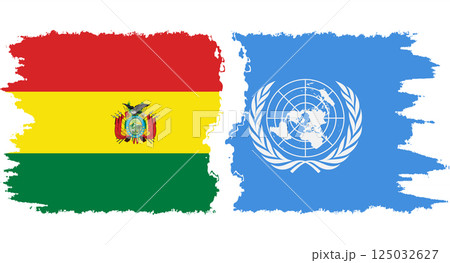UN and Bolivia grunge flags connection vector UN and Bolivia grunge flags connection vector 125032627