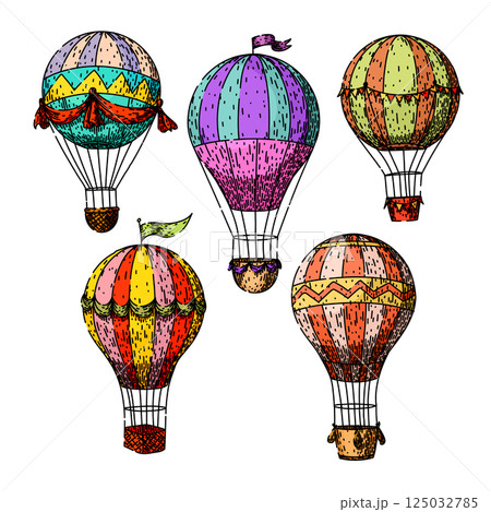 hot air balloon set sketch hand drawn vector 125032785