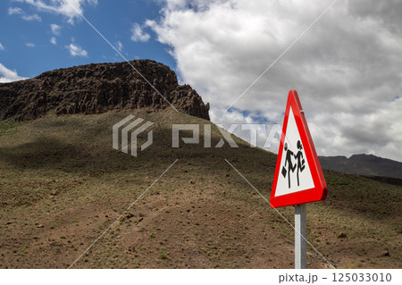 Rock and a traffic sign, Aguimes, Gran Canaria, Spain 125033010
