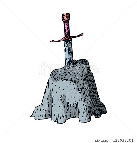 myth sword stone sketch hand drawn vector 125033101