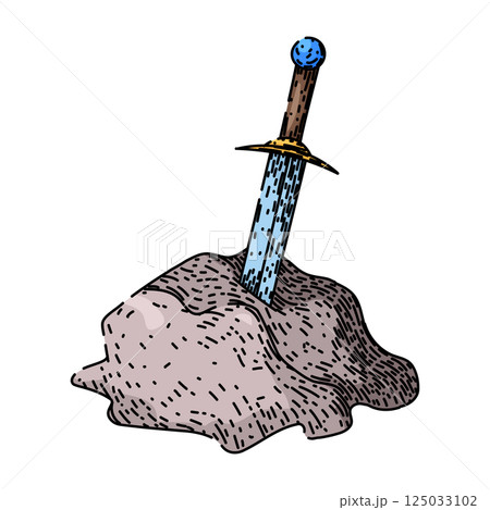 legend sword stone sketch hand drawn vector 125033102