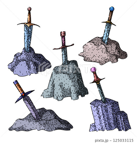sword stone set sketch hand drawn vector sword stone set sketch hand drawn vector 125033115