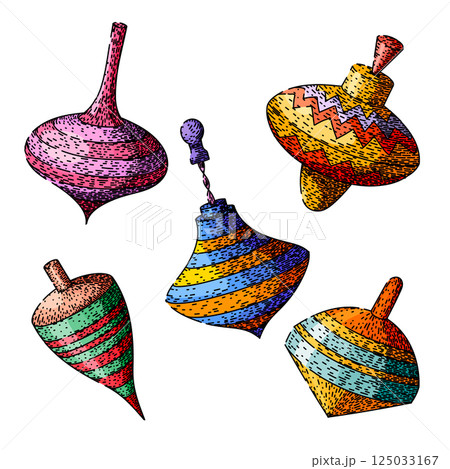 spinning top set sketch hand drawn vector spinning top set sketch hand drawn vector 125033167
