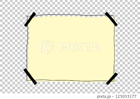Simple hand-drawn line drawing illustration of paper pasted with tape - Yellow Simple hand-drawn line drawing illustration of paper pasted with tape - Yellow 125033177