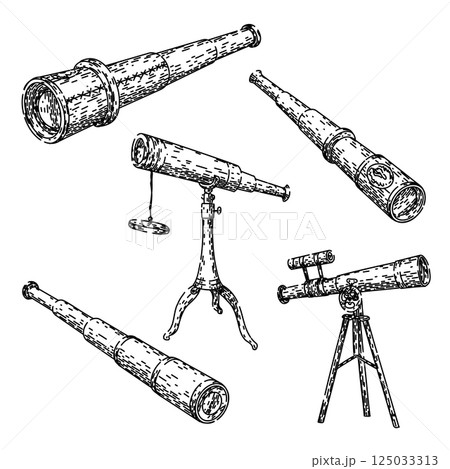 spyglass set sketch hand drawn vector 125033313
