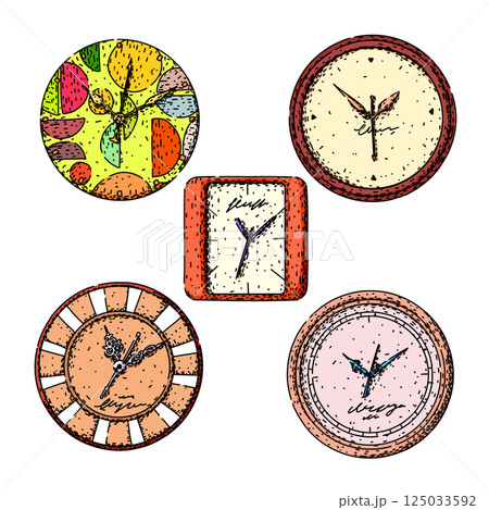 clock set sketch hand drawn vector 125033592