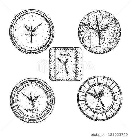 clock set sketch hand drawn vector clock set sketch hand drawn vector 125033740