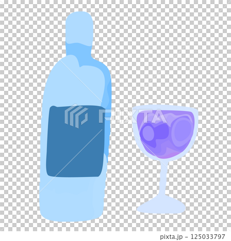 簡單的手繪插圖的酒瓶和紫酒 簡單的手繪插圖的酒瓶和紫酒 125033797