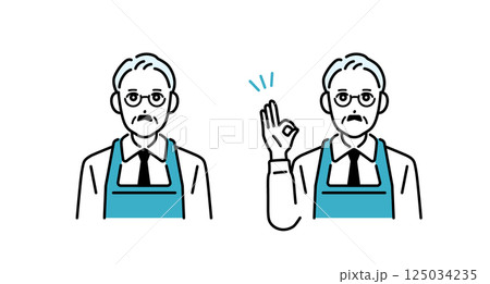 カフェ・飲食店　エプロン姿の男性の店員 125034235