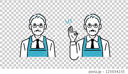 カフェ・飲食店　エプロン姿の男性の店員 125034235