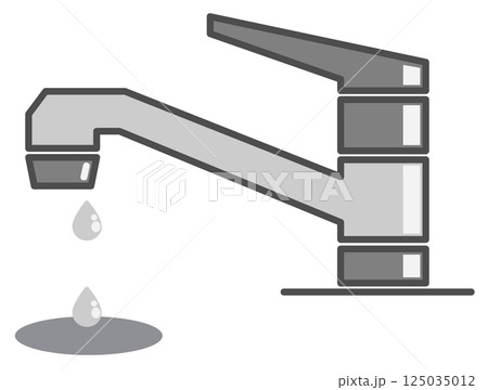 住宅用の水道栓トラブルで水が漏水するイラスト 125035012