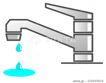 住宅用の水道栓トラブルで水が漏水するイラスト 125035014