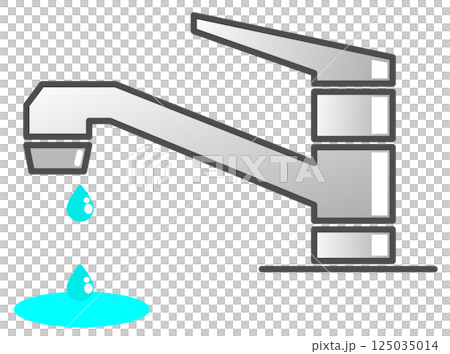 住宅用の水道栓トラブルで水が漏水するイラスト 125035014