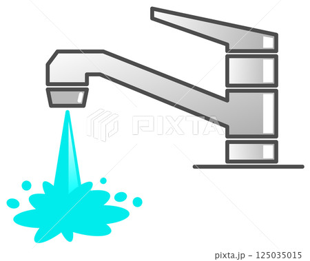 住宅用の水道栓トラブルで水が漏水するイラスト 住宅用の水道栓トラブルで水が漏水するイラスト 125035015