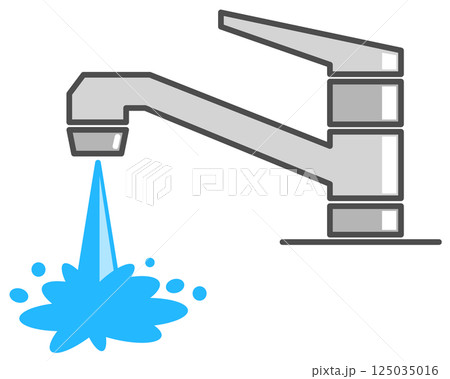 住宅用の水道栓トラブルで水が漏水するイラスト 125035016