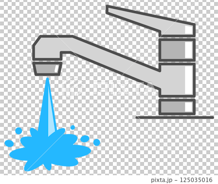 住宅用の水道栓トラブルで水が漏水するイラスト 125035016