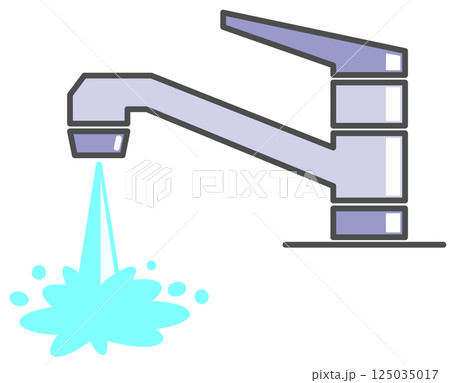 住宅用の水道栓トラブルで水が漏水するイラスト 125035017