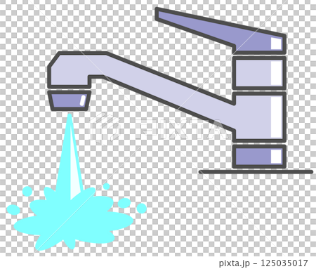 住宅用の水道栓トラブルで水が漏水するイラスト 125035017