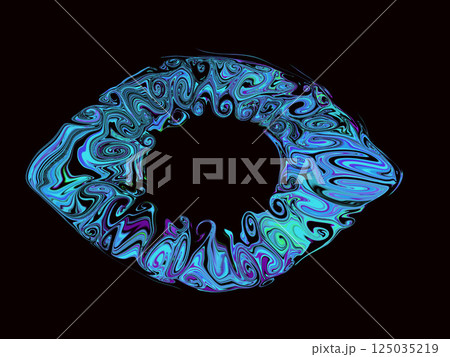 Magic artistic blue eye shape with holographic pattern texture, decorative illustration at a black background 125035219