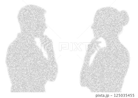 Halftone Silhouettes of Thinking Man and Woman. Halftone Silhouettes of Thinking Man and Woman. 125035455