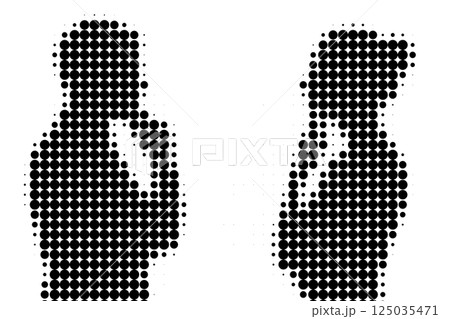 Halftone Silhouettes of Man and Woman Thinking 125035471