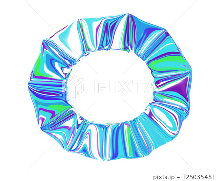 Blue purple holographic round frame,  trendy decorative illustration at a white background 125035481