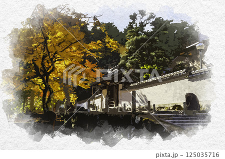 水彩画風　井山般若院　山門　岡山県総社市 125035716