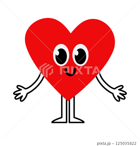 Happy red heart mascot standing with arms outstretched. 125035822