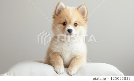 ふわふわの毛並みが魅力的なポメラニアン子犬 | 柔らかな光 125035835