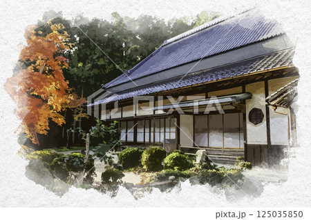 水彩画風　井山般若院　本堂　岡山県総社市 125035850