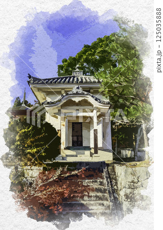 水彩画風　井山宝福寺　経蔵　岡山県総社市 125035888