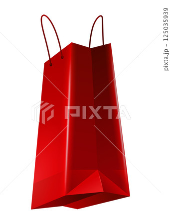 Paper shopping bag with handles. Realistic craft paper with rope handles. Shop and supermarket packet, retail packaging Paper shopping bag with handles. Realistic craft paper with rope handles. Shop and supermarket packet, retail packaging 125035939