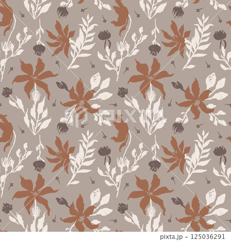 Seamless pattern with hand drawn flowers and leaves 125036291