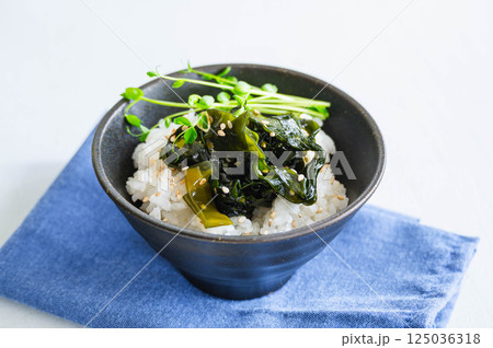 ワカメの佃煮をのせたご飯 125036318