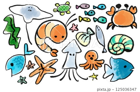 海の生き物　水彩 125036347