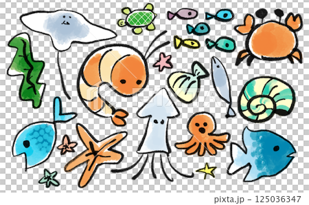 海の生き物　水彩 125036347