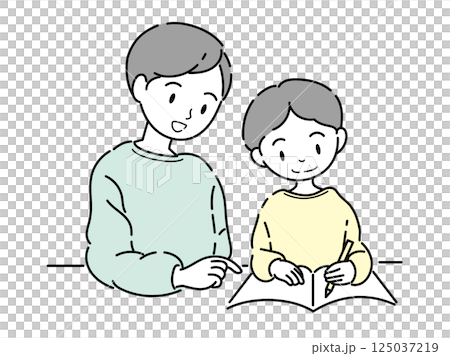 勉強を教えるお父さんと男の子のイラスト 125037219