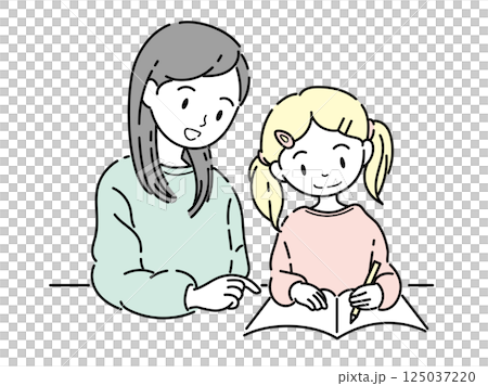 Illustration of a mother and a girl teaching 125037220