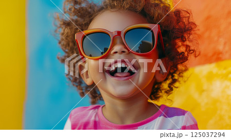Happy Kids Wearing Colorful Sunglasses and Laughing in the Sun 125037294