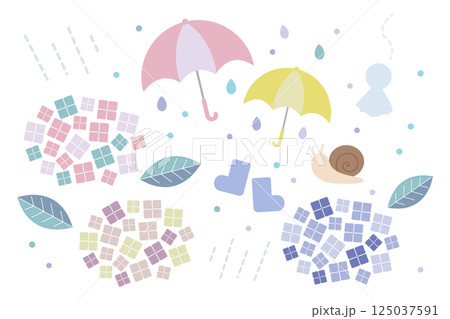 梅雨と雨の日のイラストセット 125037591