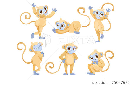 Cheerful Monkey Character with Prehensile Tail Vector Illustration Set 125037670