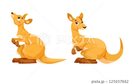 Cheerful Kangaroo Character and Australian Marsupial Animal Vector Set 125037682