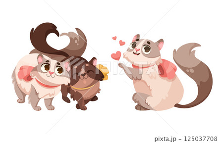 Funny Cats in Love Feel Affection Vector Set 125037708